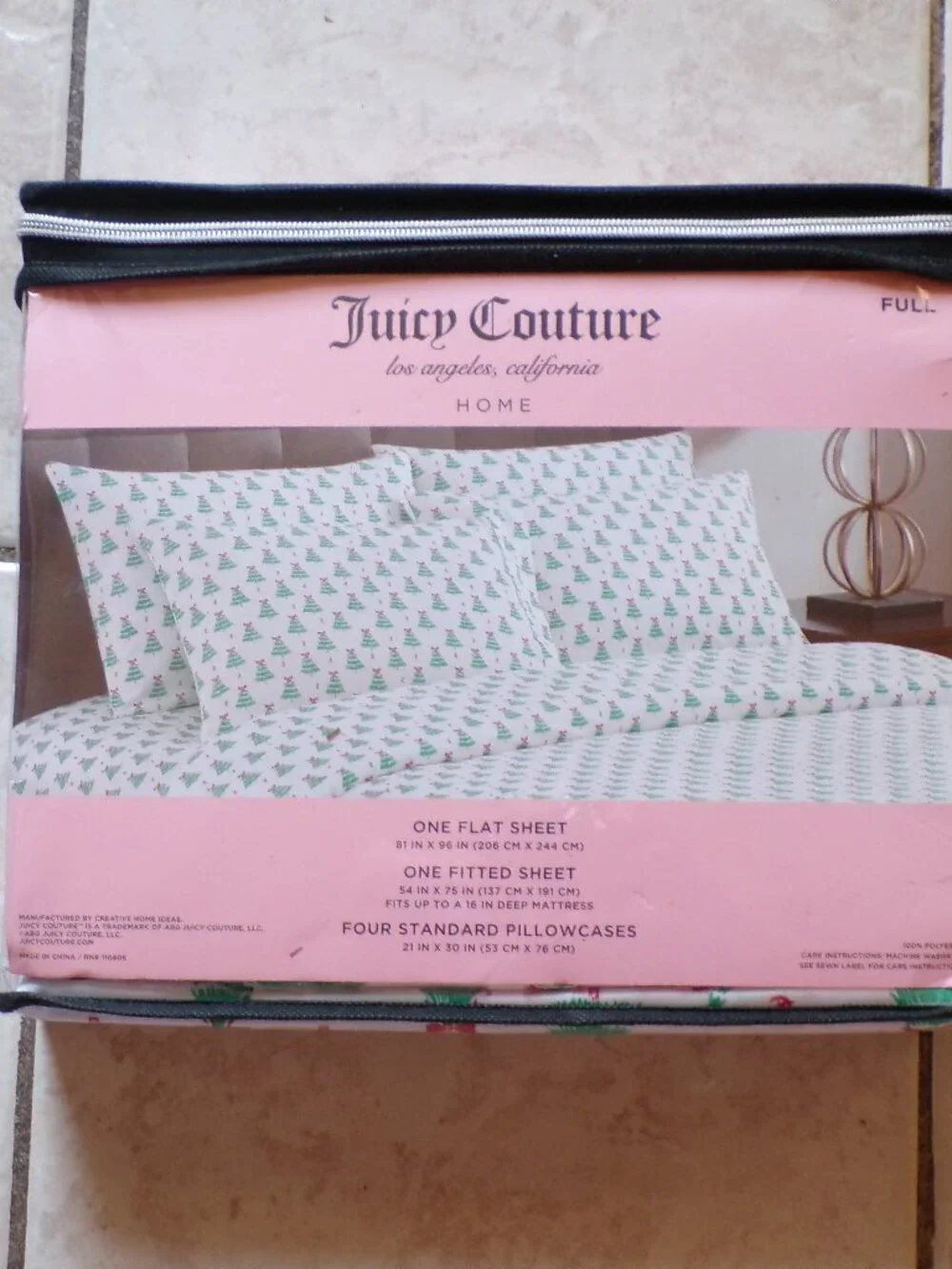 JUICY COUTURE Full Size Sheet Set Tree Print Holiday 6 PC